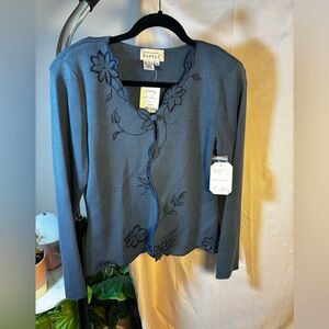 NWT Adrianna Papell Wool Blend Navy Floral Women's Cardigan Size Medium